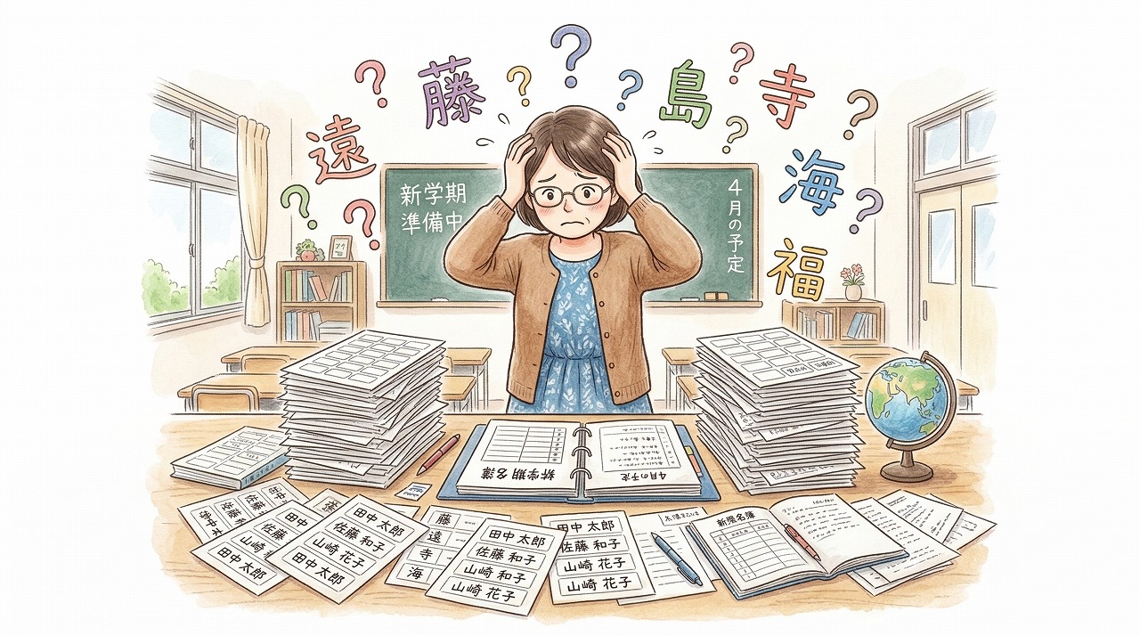 新学期の名前シール作りに悩む先生