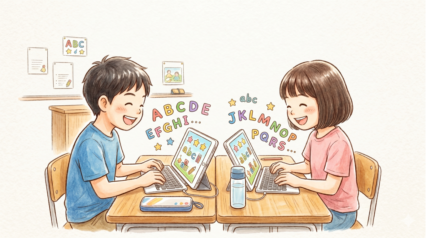 クラスの友達の名前をタイピングする子どもたち