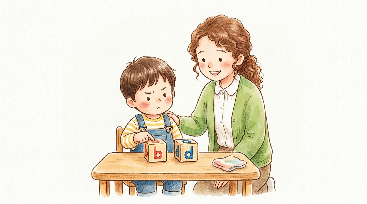 bとdの区別に悩む子どものイラスト