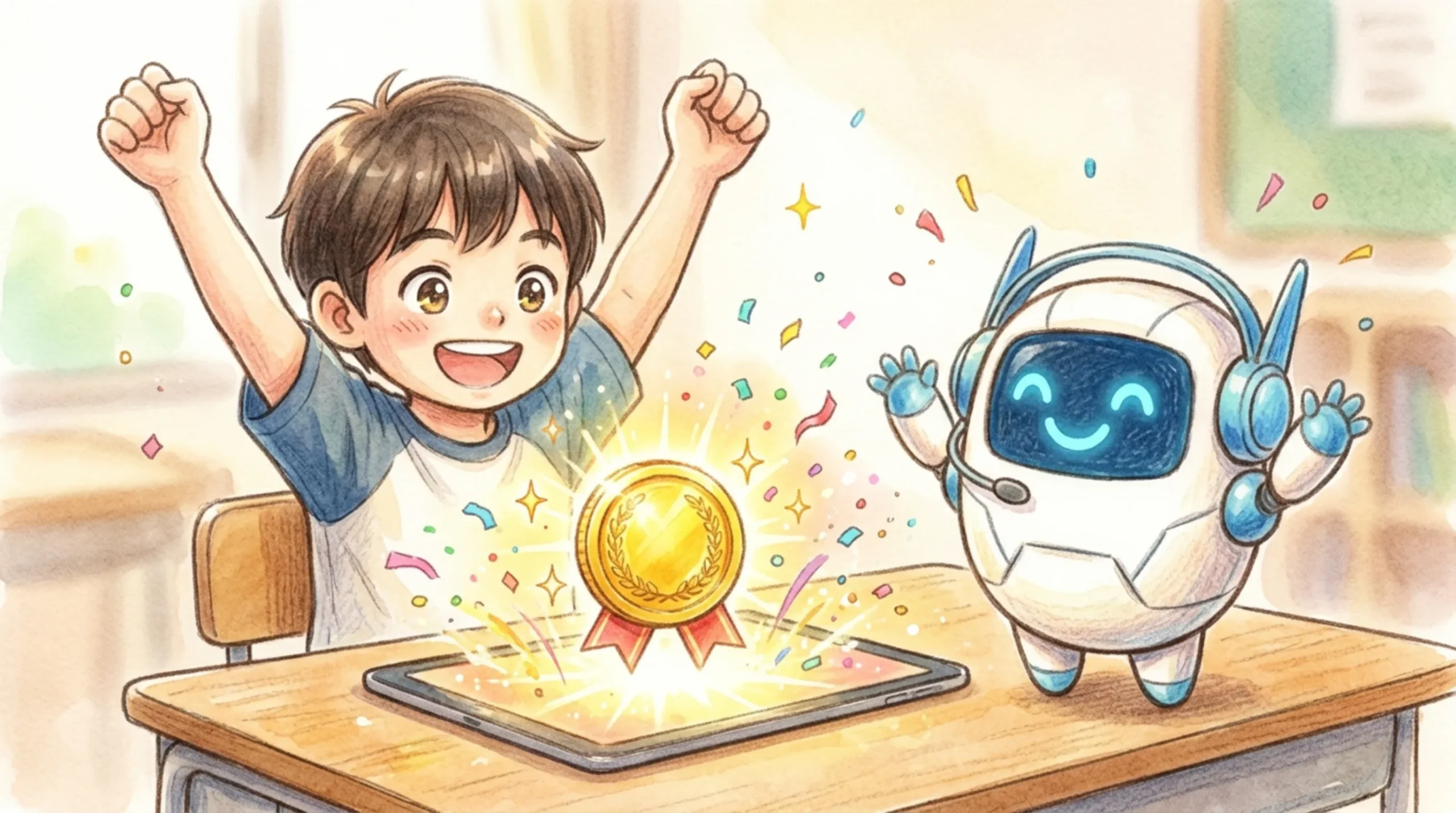 メダルをもらって大喜びする子ども