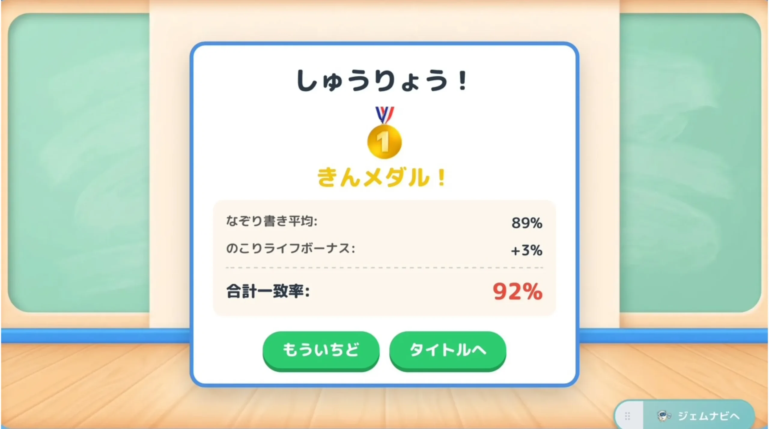 ゴールドメダルの結果画面