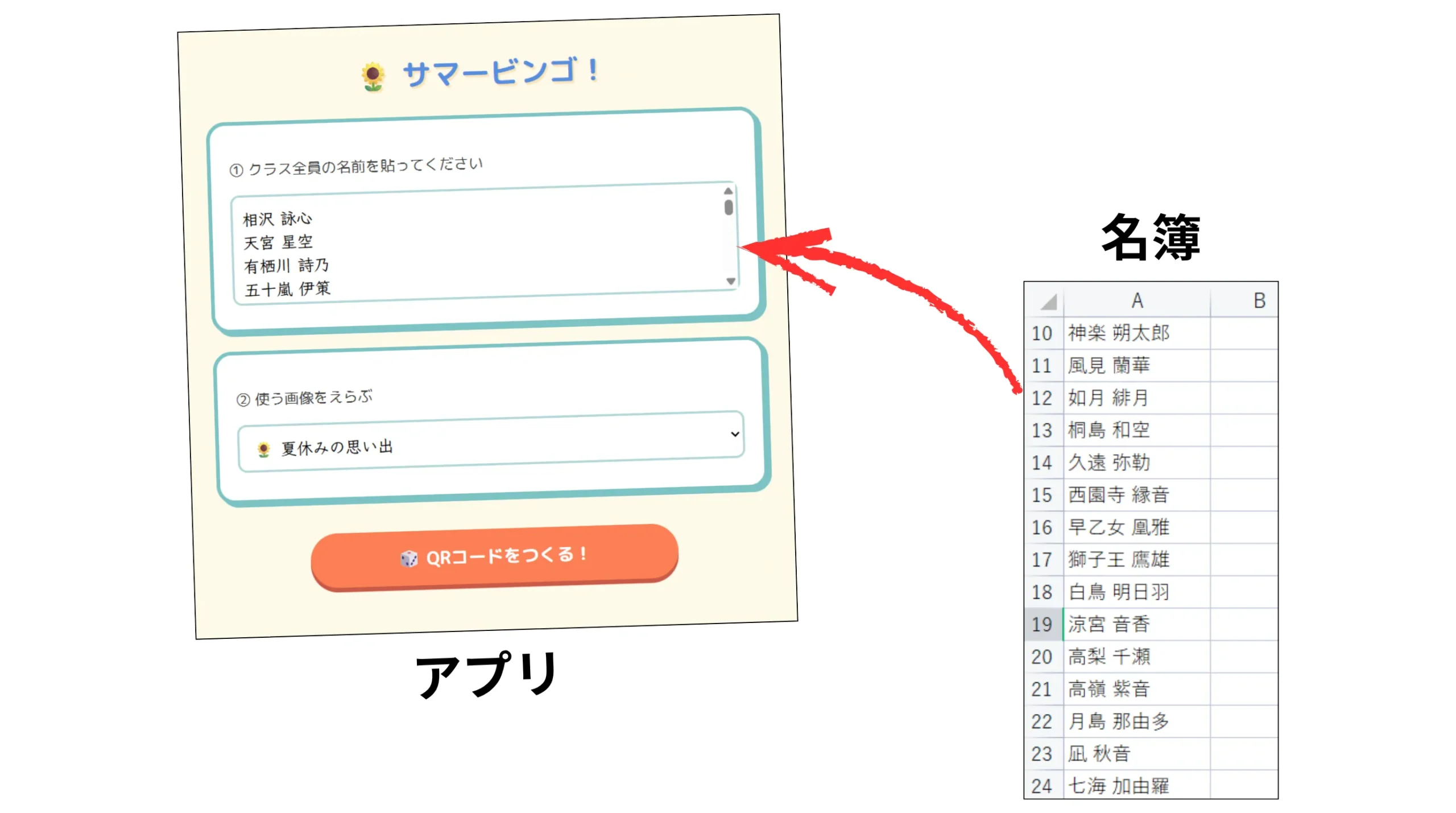 名簿をコピペする画面
