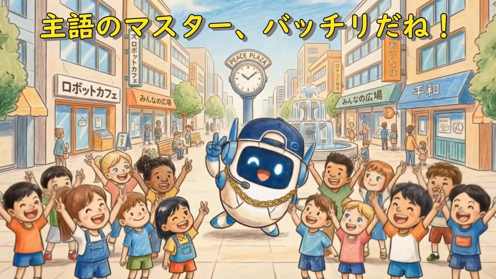 主語のマスター、バッチリだね！と子どもたちとお祝いするラストの場面